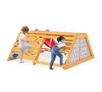 5-in-1 Jungle Gym Wooden Indoor Rock Climbing Wall & Rope Wall Climber w/ Slide