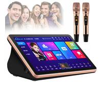 5-in-1 Karaoke Machine with 2 Microphones, 18.5-Inch Touch Screen, Dual System for Singing, Movies, Games, and YouTube