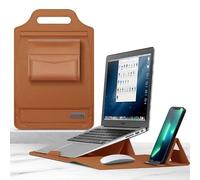 5-in-1 Laptop Sleeve with Stand and Handle, PU Leather Laptop Case with Mouse Pad, Phone Holder and Storage Pouch, Slim Carrying Bag for MacBook, HP, Dell, Surface, Chromebook，Brown：13/14 inch
