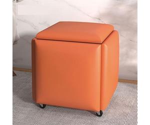 5-in-1 Leather Cube Ottoman Stackable Swivel Stool with Rolling Casters Movable Footrest Chair for Living Room & Bedroom - Small ge
