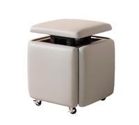 5-in-1 Leather Square Ottoman with Wheels Stackable Cube Chair & Footrest for Dorm Bedroom Living Room - Space-Saving Grey Storage Bench