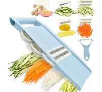 5 in 1 Mandolin for The Kitchen - Cutting Vegetables, Chips, Julienne, Chopping and Peeling | Compact, Blue | for Small Kitchens