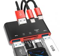 5-in-1 Memory Card Reader, USB OTG Adapter & SD Card Reader for iPhone/iPad, USB C and USB A Devices with Micro SD & SD Card Slots, Supports SD/Micro SD/SDHC/SDXC/MMC(BlackRed)
