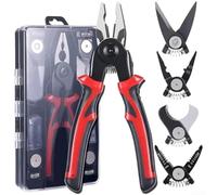5 in 1 Multi Functional Pliers Set with Interchangeable Heads - Alloy Steel Wire Stripper Crimping Cutting Tool for Electrician DIY Home Repair 8 Inch