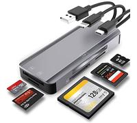 5-in-1 Multi Memory Card Reader,Aluminum SD/TF/CF/MS/M2/Cfast/Memory Stick Pro Duo/Micro SD Card Reader Adapter for i-Phone/i-Pad USB C and USB A Devices,No Application Required Plug and Play