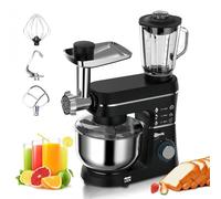 5 In 1 Multifunctional Stand Mixer w/10L Bowl 1400W 6 Speed Stainless Steel Multi-function Kitchen Electric Mixer with Dough Hook, Whisk, Beater, Meat Grinder, Juice Blender, Splash Guard,Black