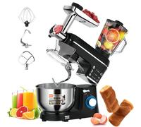 5 in 1 Multifunctional Stand Mixer with 9 Quart /10L Stainless Steel Bowl, Food Mixer 1400W 6 Speed Tilt-Head Meat Grinder, Juice Blender, Meat Grinder, Pasta and Cookie Maker,Black