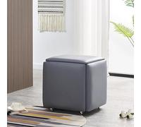 5 in 1 Nesting Cube Stool Stackable Folding Stool with Wheels & Footrest Versatile PU Leather Seat for Living Room & Dining Room Dimensions: 35x35x35cm