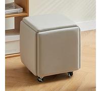 5 In 1 Nesting Ottoman Cube Chair Set with Stackable Stools Leather Square Bench and Foot Stool on Wheels for Bedroom Living Room Dining Gray A (One Color Light gray B)