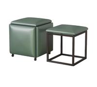 5 in 1 Nesting Ottoman Cube Chair - Stackable Stool Movable Footstool & Dressing Chair Space-Saving Foot Rest for Living & Dining Room Small Green Furniture