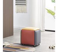 5 in 1 Nesting Ottoman Cube Chair, Stackable Stools, Faux PU Small Square Foot Rest Stools, Foot Stool with Wheels for Living Room,Dining Room,K,45 * 45 * 45CM