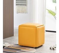 5 in 1 Nesting Ottoman Cube Chair, Stackable Stools, Faux PU Small Square Foot Rest Stools, Foot Stool with Wheels for Living Room,Dining Room,A,35 * 35 * 35CM