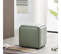 5 in 1 Nesting Ottoman Cube Chair, Stackable Stools, Faux PU Small Square Foot Rest Stools, Foot Stool with Wheels for Living Room,Dining Room,F,45 * 45 * 45CM