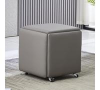 5 In 1 Nesting Ottoman Cube Stool, Pu Leather Seating Stackable Sofa Chair Stools with Swivel Casters, Movable Footstool Dressing Chair for Living Room Dining Room,Leather11,18x18x19inch