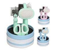 5-in-1 Pet Grooming Kit with Double Row Comb, Dematting Tool, Brush Set, Storage Case, Mint Green, Pink and Blue