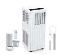5-in-1 Portable Air Conditioner 7000 BTU - Cooling, Dehumidifier, Fan, 2 Speeds, 24H Timer, Digital Display, Energy Efficient - Mobile AC for Rooms up to 300 sq.ft - Remote Control - White