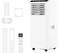 5-in-1 Portable Air Conditioner 7000 BTU - Fan, Dehumidifier, Ventilation, 3 Fan Speeds - Dual Digital Display, 24H Timer, Remote, Window Kit for Rooms Up to 376sq.ft, Home or Office - White