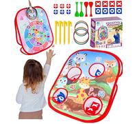 5 in 1 Portable Bean Bag Toss Games,Toss Game Kit for Kids,Kids Dart Board Set,Dinosaur/Unicor Toys with Sticky Balls,Bean Bags and Rings,Darts,Party Games Toys Gifts for Boys Girls (Pink)