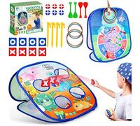5 in 1 Portable Bean Bag Toss Games,Toss Game Kit for Kids,Kids Dart Board Set,Dinosaur/Unicorn Toys with Sticky Balls,Bean Bags and Rings,Darts,Party Games Toys Gifts for Boys Girls (Blue)