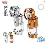 5-in-1 Portable Outdoor LED Camping Lantern with Fan, Solar Camping Lantern with Fan, USB/Solar Rechargeable for Outdoor Camping Fishing Emergency, Portable Gear (Gold Silver)