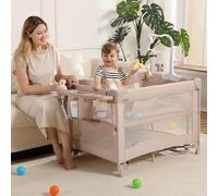 5 in 1 Portable Travel Baby Bassinet, Foldable Travel Playpen for Toddlers, Bedside Table, Changing Table, Baby Playground for Newborn (Champagne)