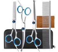 5 in 1 Premium Dog Grooming Scissors, Professional Dog Scissors for Grooming with Safety Round Tips, Lengnoyp Stainless Steel Thinning Shears, Pet Cat Shears for Grooming Kit