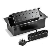 5-In-1 Recessed Power Socket with USB C 3 UK Plug Pop Up Electrical Outlet Extender Cover Box 1.8M Cable Aluminum Desk Power Strip Hidden Pop Up Sockets For Kitchen Worktops Office Conference Table