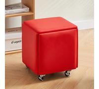 5-in-1 Red Leather Ottoman Set with Wheels - Stylish Square Cube Stools for Living Room, Versatile Storage Seats, 17.7x17.7x17.7in, Multi-functional Furniture