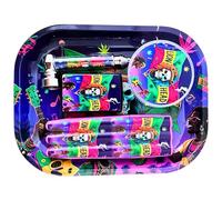 5-in-1 Rolling Accessories Set with Metal Rolling Tray, Refillable Petrol Lighter (Without Fuel), Metal Smoking Pipe, Plastic Crusher & 3-in-1 Cone Holder for Rolling Enthusiasts (Lion Head)