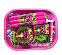 5-in-1 Rolling Accessories Set with Metal Rolling Tray, Refillable Petrol Lighter (Without Fuel), Metal Smoking Pipe, Plastic Crusher & 3-in-1 Cone Holder for Rolling Enthusiasts (Pink Bad Ash)