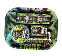 5-in-1 Rolling Accessories Set with Metal Rolling Tray, Refillable Petrol Lighter (Without Fuel), Metal Smoking Pipe, Plastic Crusher & 3-in-1 Cone Holder for Rolling Enthusiasts (Green Stoned Tribe)