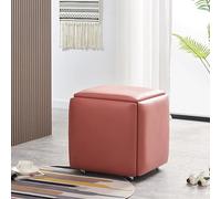 5-in-1 Rolling Cube Stool with Foldable Footrest - Versatile PU Leather Nesting Chair for Living & Dining Room Fur Set D35x35x35cm