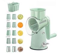 5 in 1 Rotary Cheese Grater Vegetable Slicer, 5 in 1 Gourmet Cheese Grater, Kitchen Hand Crank Cheese Grater with Handle, Easy to Clean Kitchen Gadgets with Storage Box,Green