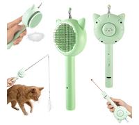 5-in-1 Self-Cleaning Pet Grooming Brush with Retractable Cat Toy & Teaser - Hair Remover Comb for Cats & Dogs, Shedding Brush for Long & Short Hair Pets, USB Rechargeable (Green)