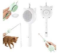 5-in-1 Self-Cleaning Pet Grooming Brush with Retractable Cat Toy & Teaser - Hair Remover Comb for Cats & Dogs, Shedding Brush for Long & Short Hair Pets, USB Rechargeable (White)