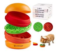 5-in-1 Slow Feeder Dog Bowl & Dining Set, Cats Too | Portable Burger Design, 2 Slow Feeders, Lick Mat, Travel-Friendly, BPA-Free