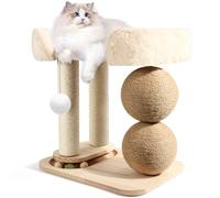 5-in-1 Small Cat Tree with Cat House & Scratching Posts, Sisal-Covered Scratch Poles with Tower Soft Bed, Hanging Ball Toy, Reversible Cushion & Stable Base -Kitten Supplies for Indoor Cats