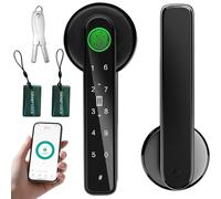 5 in 1 Smart Fingerprint Door Lock, Advanced Automatic Digital Handle with APP/Fingerprint/IC Card/Code/Keys, High-Security Electronic Locks for Modern Home/Office, Black
