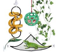 5-in-1 Snake Enrichment Enclosure Accessories, Tank Accessories Sets | Includes Climbing Rings Climbing Ball Mesh Hammock Artificial Ivy & Leaf Habitat for Small Ball Python Corn Snakes & Reptiles