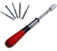 5 in 1 Spiral Screw Driver, Hand Pressing Ratchet Screwdriver and Bits Kit with 5 Replaceable Heads, Adjustment Push-Pull Ratchet Screwdriver with Slotted and Phillips Bits