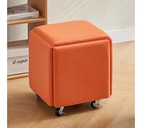 5-in-1 Square Leather Ottoman Set - Stylish Nesting Cube Stools with Wheels, Space-Saving Design for Living Room, Versatile 17.7x17.7x17.7in Furniture