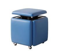 5-in-1 Square Storage Ottoman with Wheels - Stackable Leather Cube Chair & Foot Stool for Dorm & Bedroom - Compact Blue Bench for Small Spaces