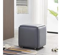 5 in 1 Stackable Nesting Cube Chair Stools Faux PU Foot Rest with Wheels Versatile Small Square Seats for Living Room & Dining Room Space-Saving Design
