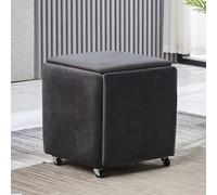 5-in-1 Stackable Nesting Cube Stool with Swivel Casters, Movable PU Leather Footstool & Dressing Chair for Living Room & Dining Room - 18x18x19 inch Velvet Upholstery