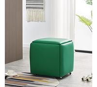 5 in 1 Stackable Ottoman Cube Chair Faux PU Foot Rest Stools with Wheels Small Square Stools for Living Room & Dining Room 45x45x45CM Versatile Nesting Fur