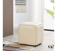 5-in-1 Stackable Ottoman Cube Chair Faux PU Foot Rest Stools with Wheels Space-Saving Small Square Ottomans for Living Room & Dining Room 35x35x35CM