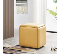 5 in 1 Stackable Ottoman Cube Chair Faux PU Foot Stools with Wheels Small Square Nesting Stools for Living Room & Dining Room 35x35x35CM Space Saving Fur