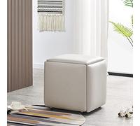 5 in 1 Stackable Ottoman Cube Chair Faux PU Small Foot Rest Stools with Wheels SpaceSaving Square Ottomans for Living Room & Dining Room 35x35x35CM