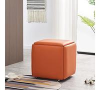 5 in 1 Stackable Ottoman Cube Chair with Wheels Faux PU Foot Rest Stool Set for Living Room & Dining Room Small Square Nesting Stools 45x45x45CM