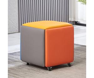 5-in-1 Stackable Ottoman Cube Stool Synthetic Leather Seat Swivel Wheels Portable Footrest for Living Room & Dining Room (18x18x19 inches Leather6)